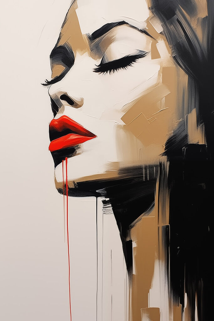 Painting of a woman with red lips and red lipstick Painting of a woman with red lips and red lipstick
