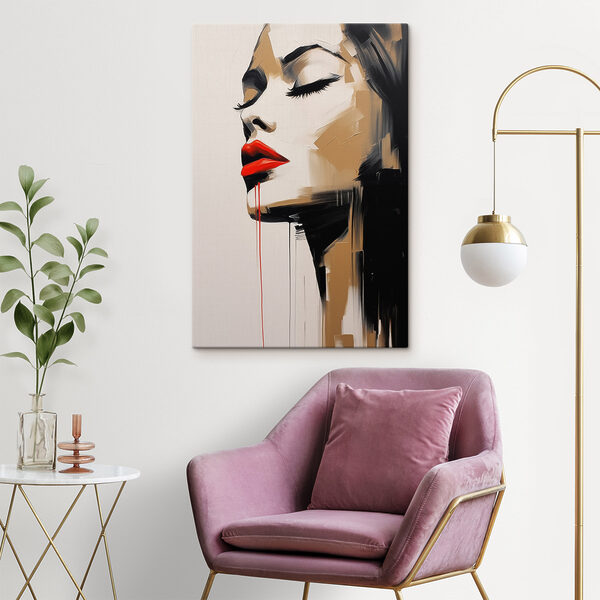 Painting of a woman with red lips and red lipstick Painting of a woman with red lips and red lipstick
