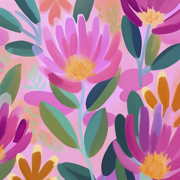 Colorful flowers and leaves