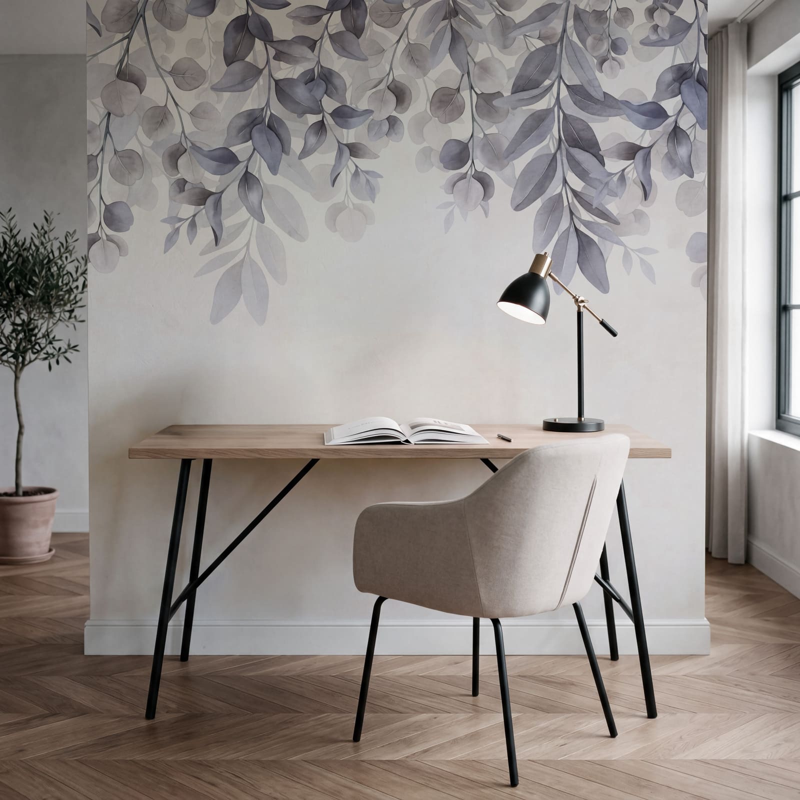 Zarte Pastelltöne mit filigranem Blattwerk-Motiv Zarte Pastelltöne mit filigranem Blattwerk-Motiv