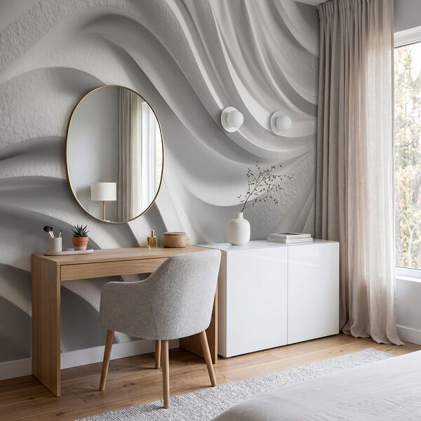 Weiße Wand mit wellenförmigen Linien Weiße Wand mit wellenförmigen Linien