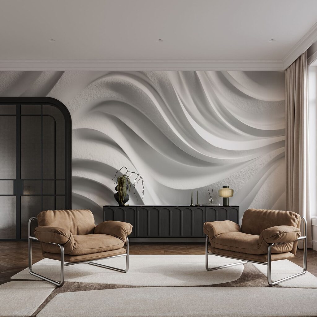 Weiße Wand mit wellenförmigen Linien Weiße Wand mit wellenförmigen Linien