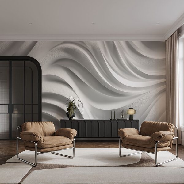 Weiße Wand mit wellenförmigen Linien Weiße Wand mit wellenförmigen Linien