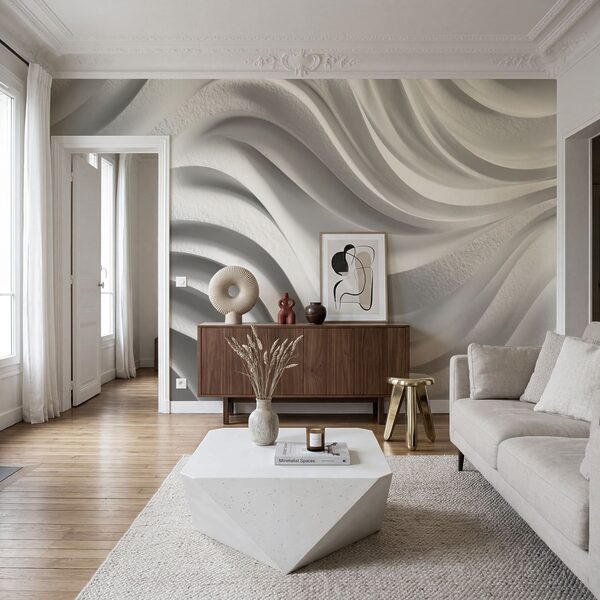 Weiße Wand mit wellenförmigen Linien Weiße Wand mit wellenförmigen Linien