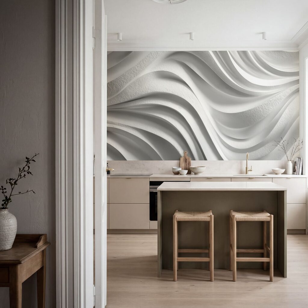 Weiße Wand mit wellenförmigen Linien Weiße Wand mit wellenförmigen Linien