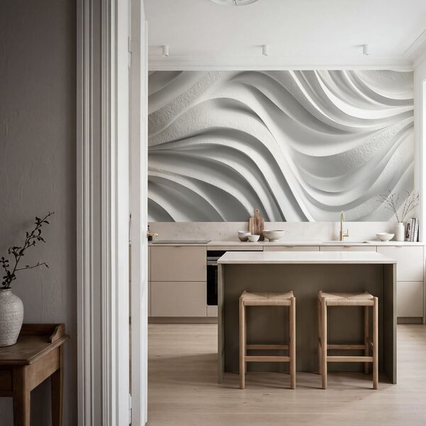 Weiße Wand mit wellenförmigen Linien Weiße Wand mit wellenförmigen Linien