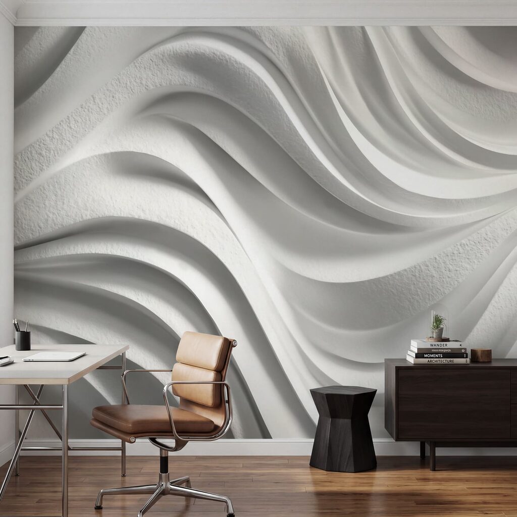 Weiße Wand mit wellenförmigen Linien Weiße Wand mit wellenförmigen Linien