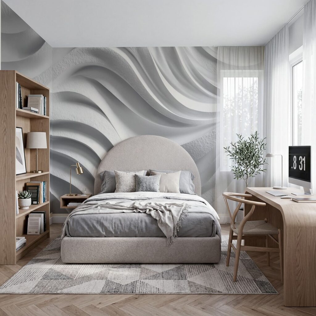Weiße Wand mit Wellenlinien