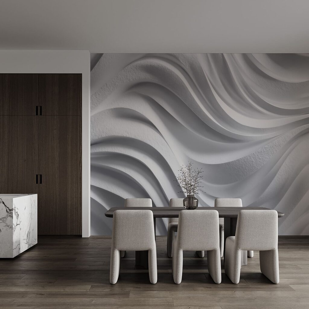 Weiße Wand mit Wellenlinien