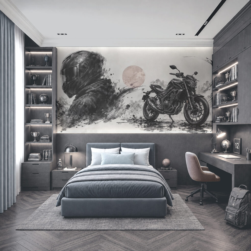 Motorrad mit schwarzer Maske Motorrad mit schwarzer Maske