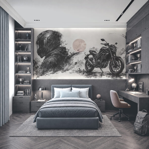 Motorrad mit schwarzer Maske Motorrad mit schwarzer Maske