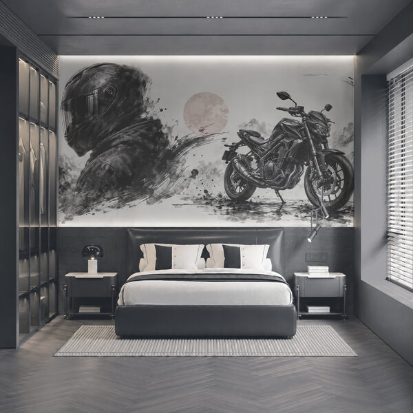 Motorrad mit schwarzer Maske Motorrad mit schwarzer Maske