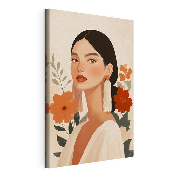 Woman with long earrings and flowers Woman with long earrings and flowers