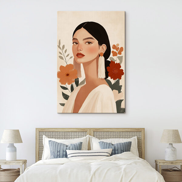 Woman with long earrings and flowers Woman with long earrings and flowers