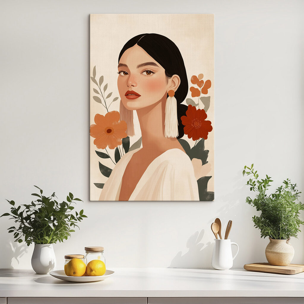 Woman with long earrings and flowers Woman with long earrings and flowers