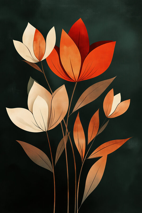 Painting of flowers with leaves