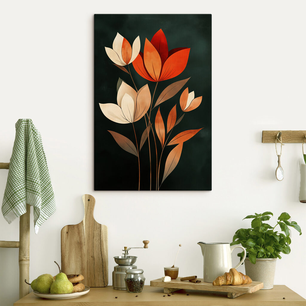 Painting of flowers with leaves