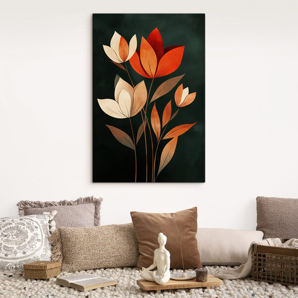 Painting of flowers with leaves