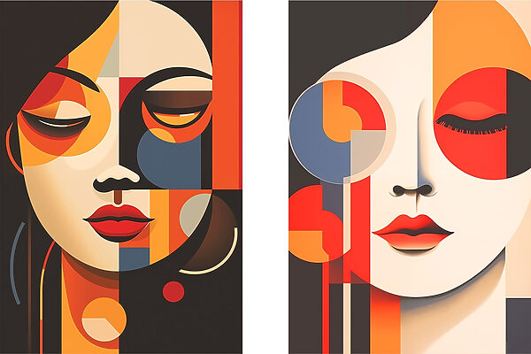 Couple of art pieces of women's faces Couple of art pieces of women's faces