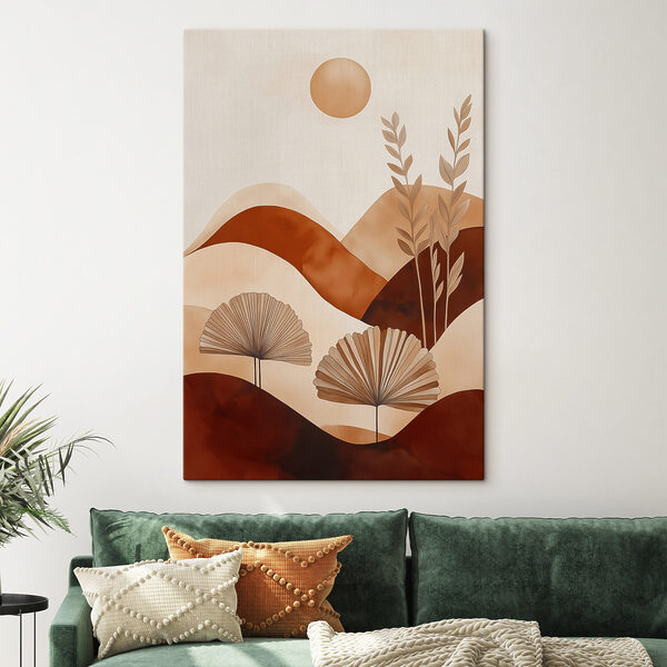 Painting of a landscape with plants and hills Painting of a landscape with plants and hills