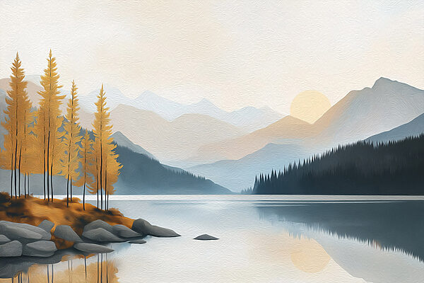 Lake with trees and mountains in the background Lake with trees and mountains in the background