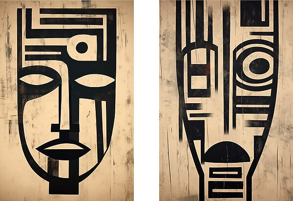 Abstract faces in contrasting designs Abstract faces in contrasting designs