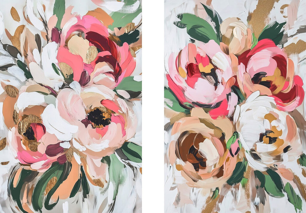 Painting of flowers on a white surface