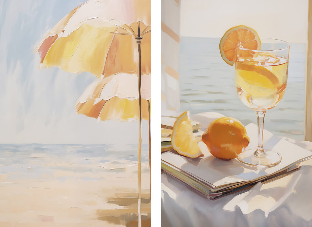 Painting of a drink and a lemon
