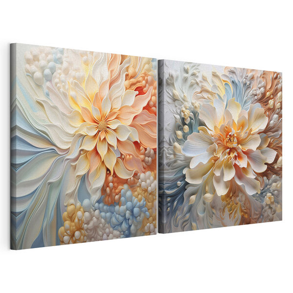Modularer Leinwanddruck Elegante Blumenmuster in sanften Farbtönen
