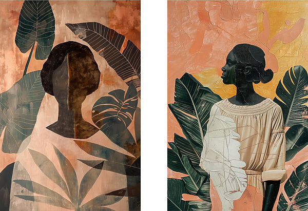 Collage of paintings of a woman and a woman with leaves Collage of paintings of a woman and a woman with leaves