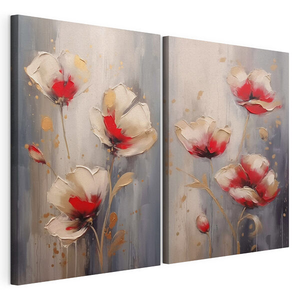 Gemälde mit Blumen auf grauem Hintergrund Modularer Leinwanddruck Gemälde mit Blumen auf grauem Hintergrund