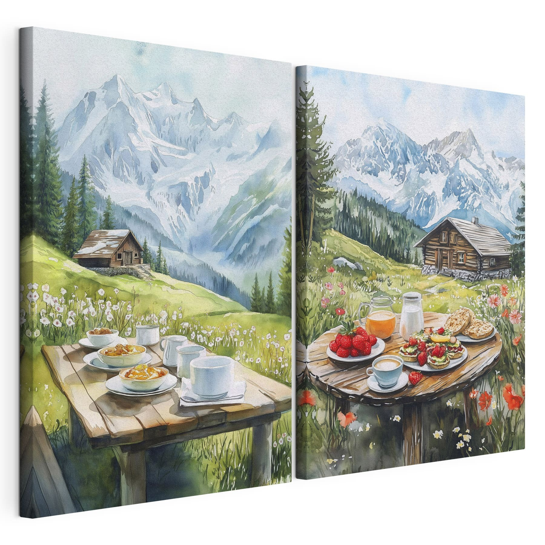 Painting of a table with food and drinks on it Painting of a table with food and drinks on it