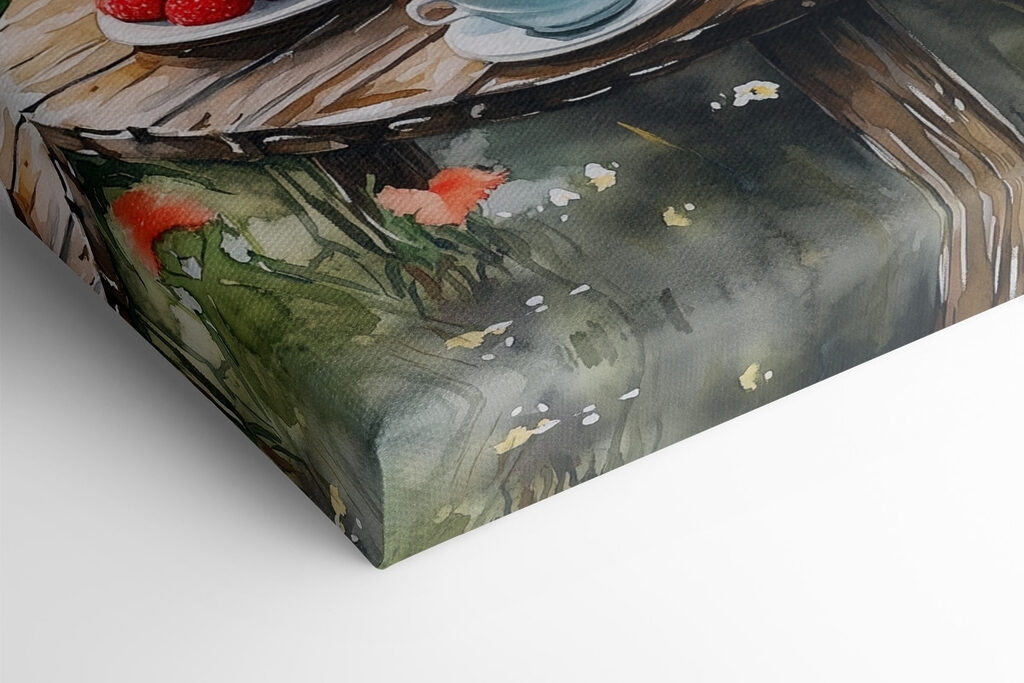 Painting of a table with food and drinks on it Painting of a table with food and drinks on it