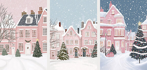 Collage of houses in snow