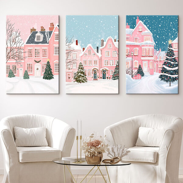 Collage of houses in snow
