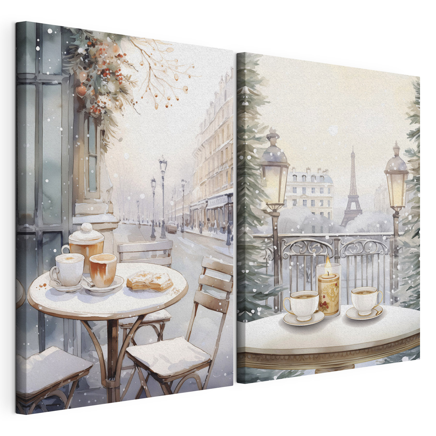 Painting of a street with a table and chairs Painting of a street with a table and chairs