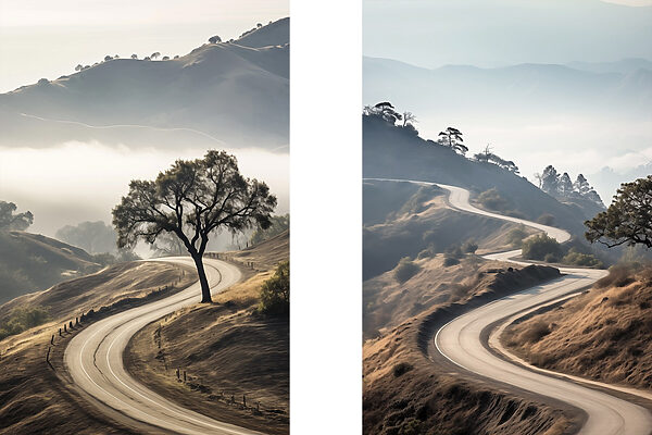 Winding road with a tree on it Winding road with a tree on it