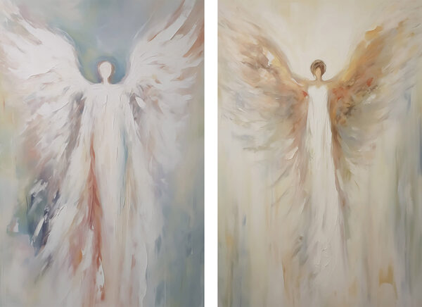 Two paintings of a person with wings Two paintings of a person with wings
