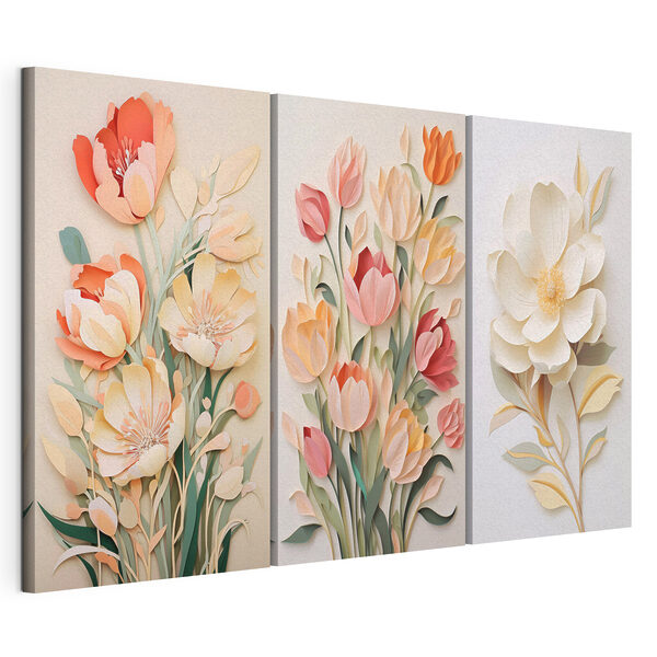 Collage aus Papierblumen Modularer Leinwanddruck Collage aus Papierblumen