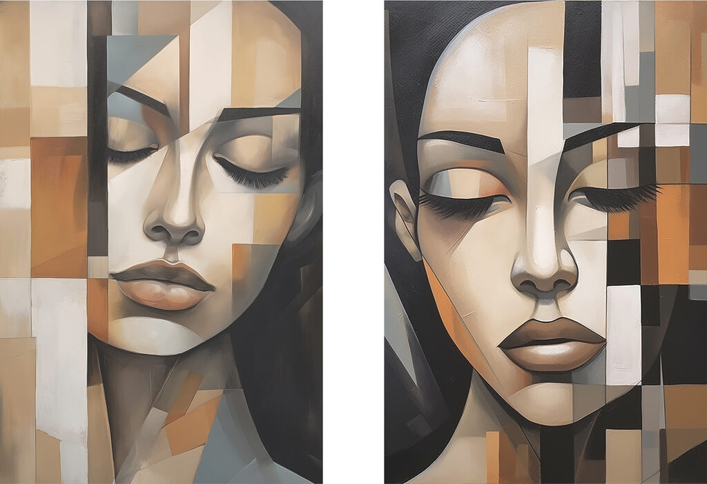 Two paintings of a woman