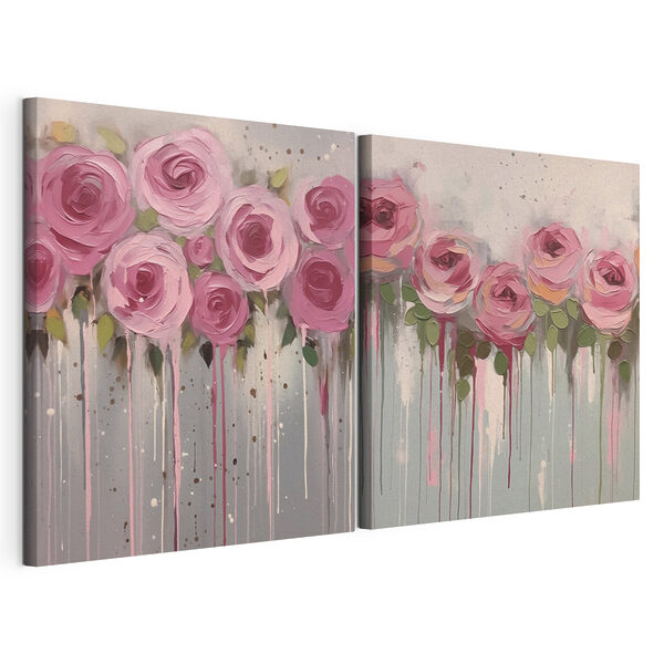 Modularer Leinwanddruck Gemälde mit rosa Blumen