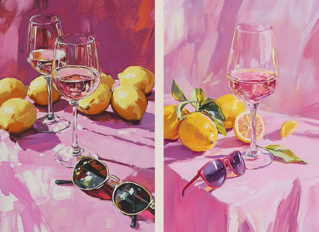 Painting of wine glasses and lemons Painting of wine glasses and lemons