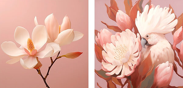 Delicate blooms and a charming bird