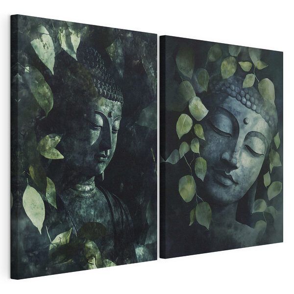 Ein gelassener Buddha inmitten üppigen Laubs Modularer Leinwanddruck Ein gelassener Buddha inmitten üppigen Laubs