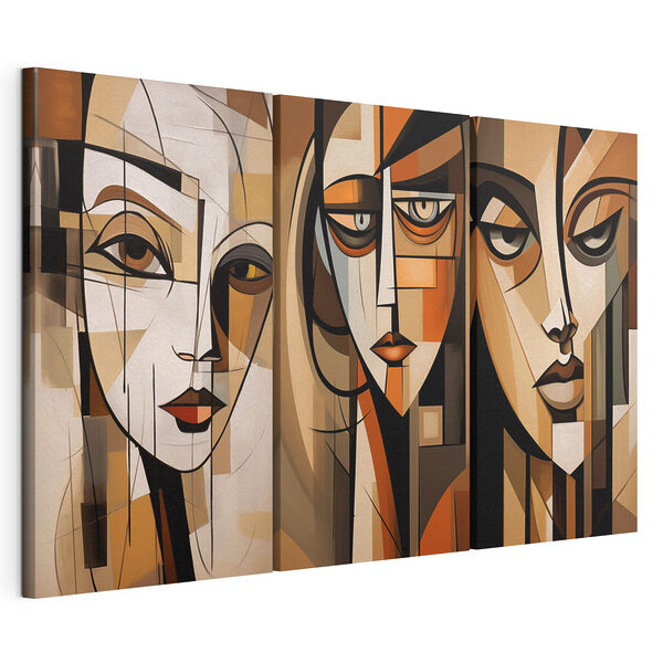 Collage aus Gemälden, die das Gesicht einer Frau zeigen Modularer Leinwanddruck Collage aus Gemälden, die das Gesicht einer Frau zeigen