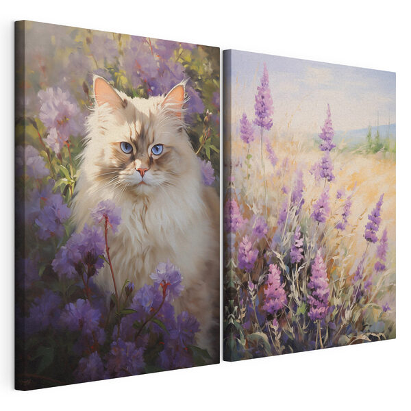 Katze in einem Blumenfeld Modularer Leinwanddruck Katze in einem Blumenfeld