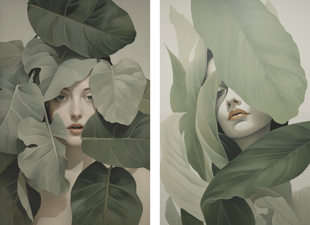 Woman's face surrounded by leaves Woman's face surrounded by leaves