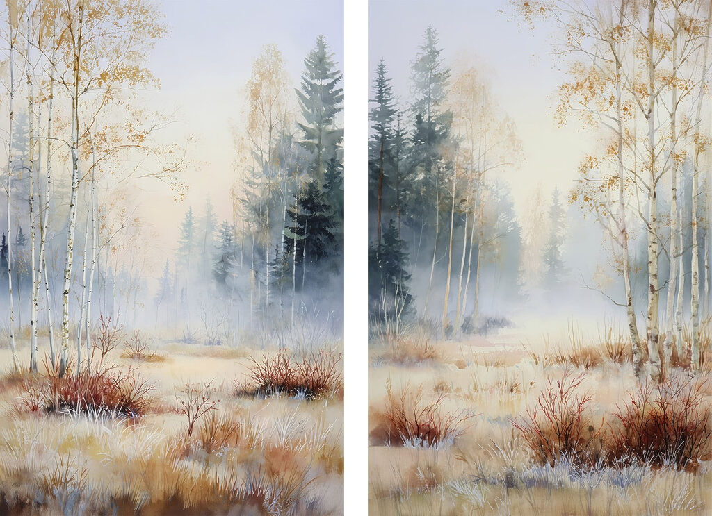 Painting of a forest with trees
