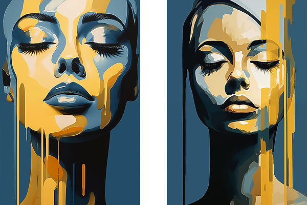 Woman's face with yellow paint dripping from her face
