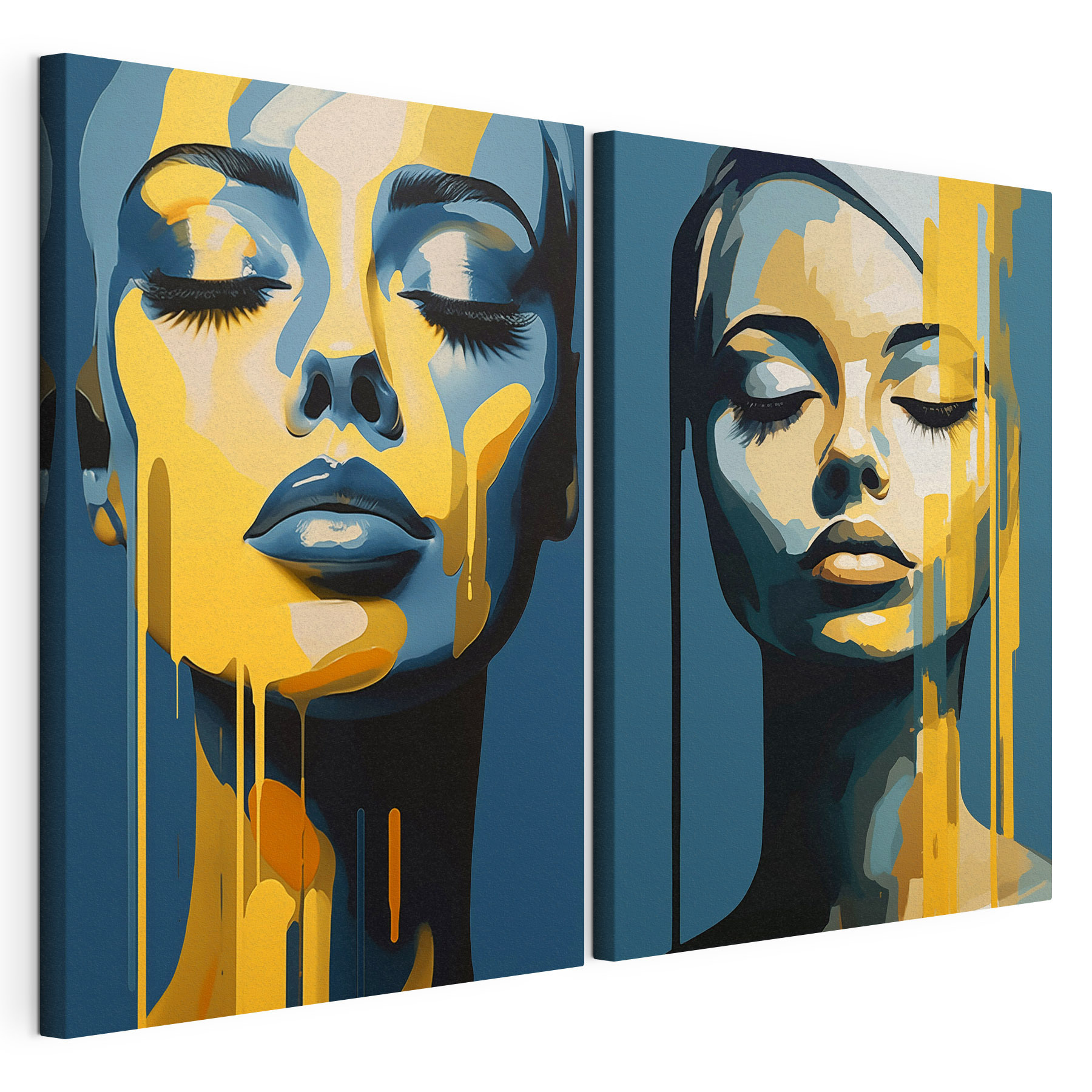 Woman's face with yellow paint dripping from her face
